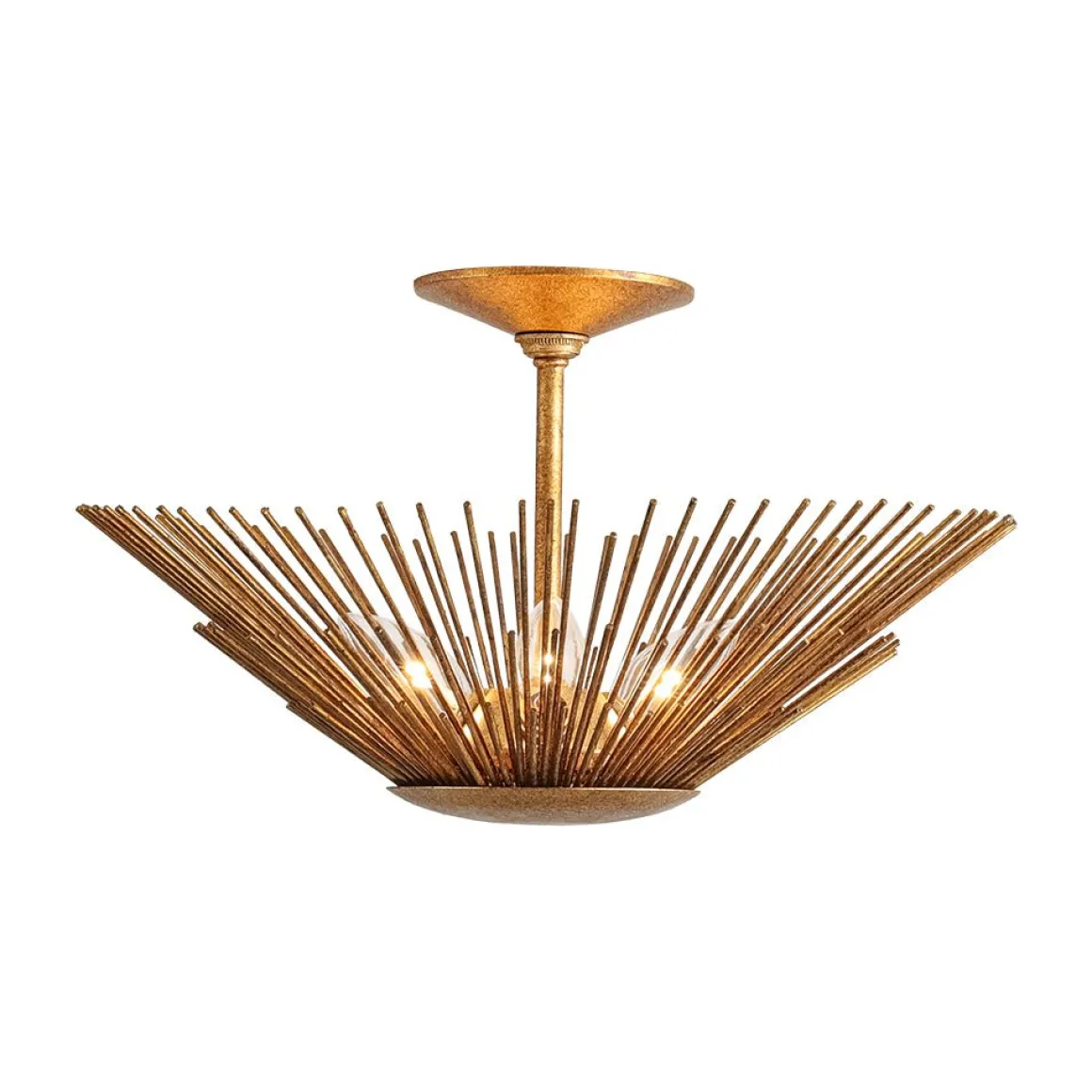 Radiant Antique Gild Gold Foiled Sunburst Round Semi Flush Mount