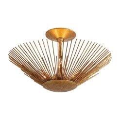 Radiant Antique Gild Gold Foiled Sunburst Round Semi Flush Mount