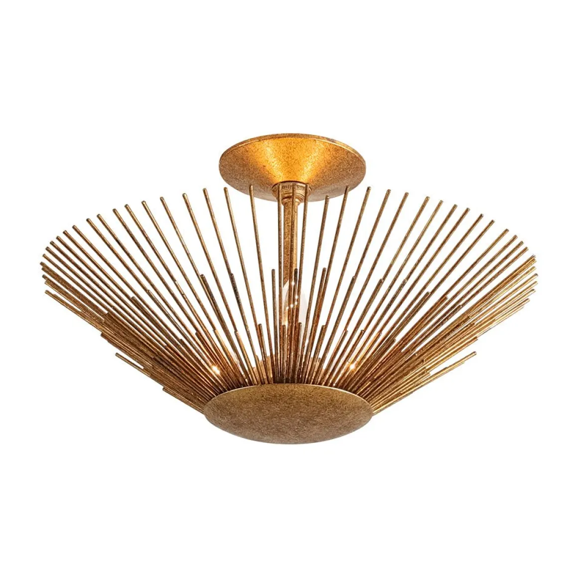 Radiant Antique Gild Gold Foiled Sunburst Round Semi Flush Mount