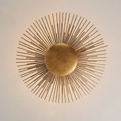 Radiant Antique Gild Gold Foiled Sunburst Round Semi Flush Mount
