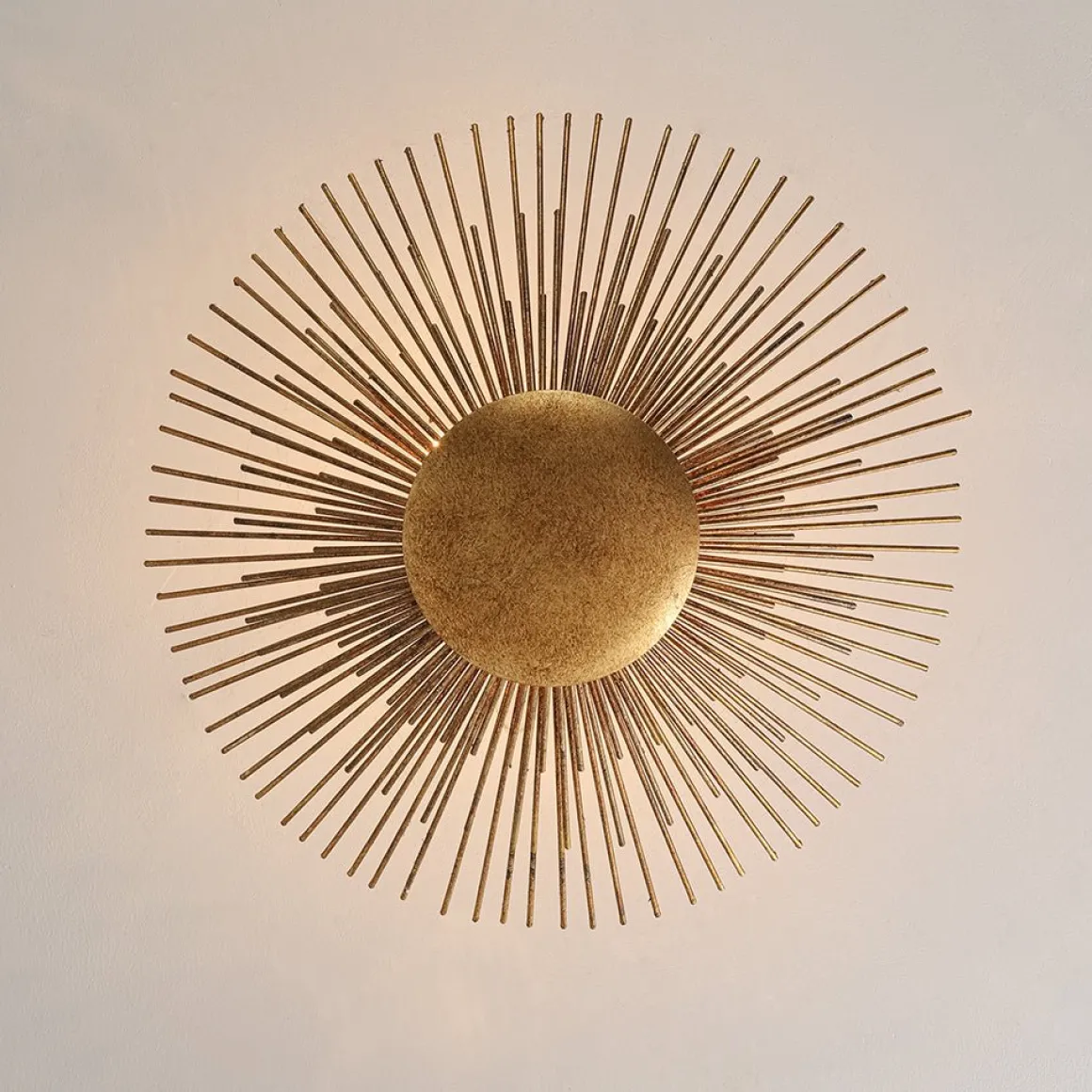 Radiant Antique Gild Gold Foiled Sunburst Round Semi Flush Mount