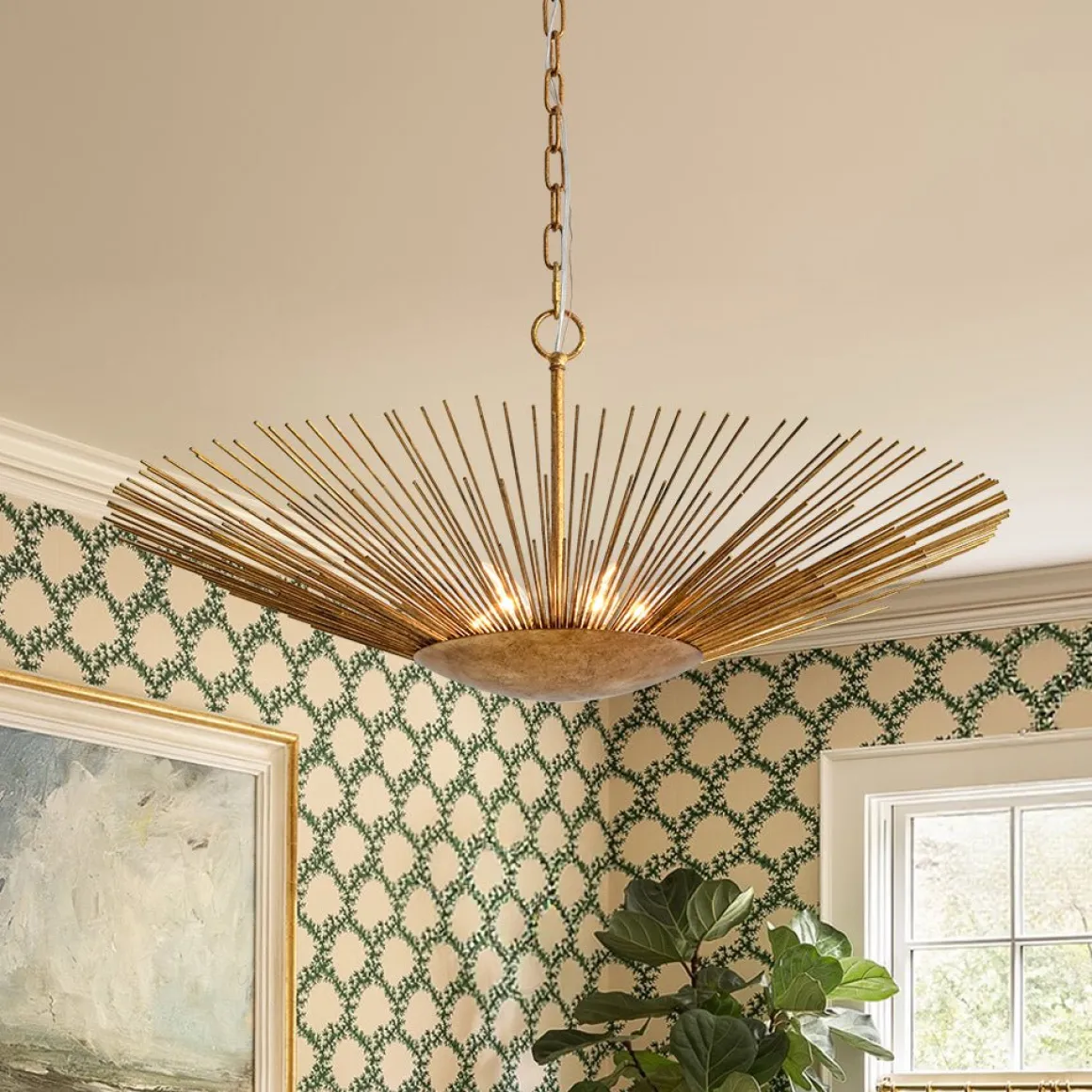 Radiant Luxe Antique Gild Gold Foiled Oversized Sunburst Chandelier