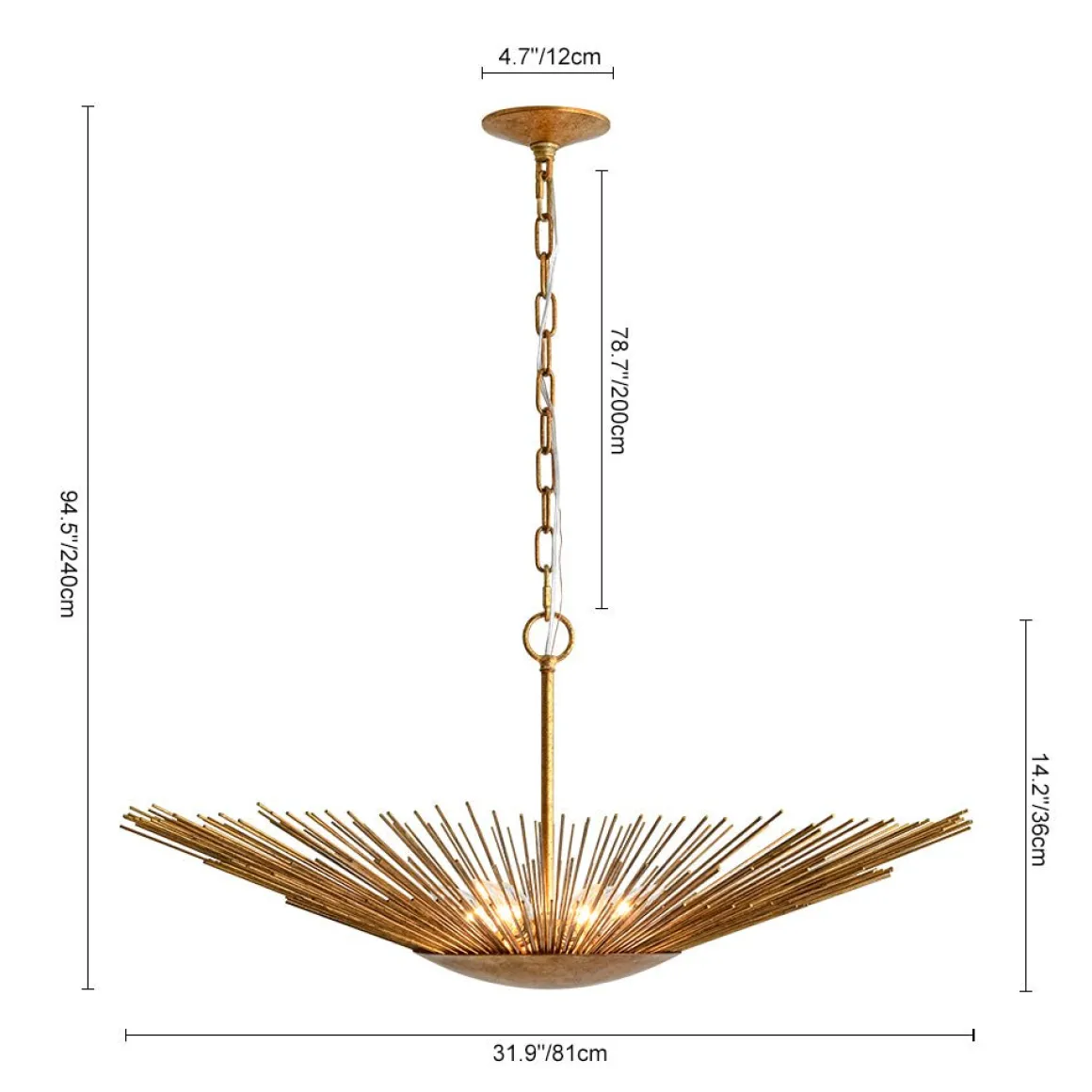 Radiant Luxe Antique Gild Gold Foiled Oversized Sunburst Chandelier