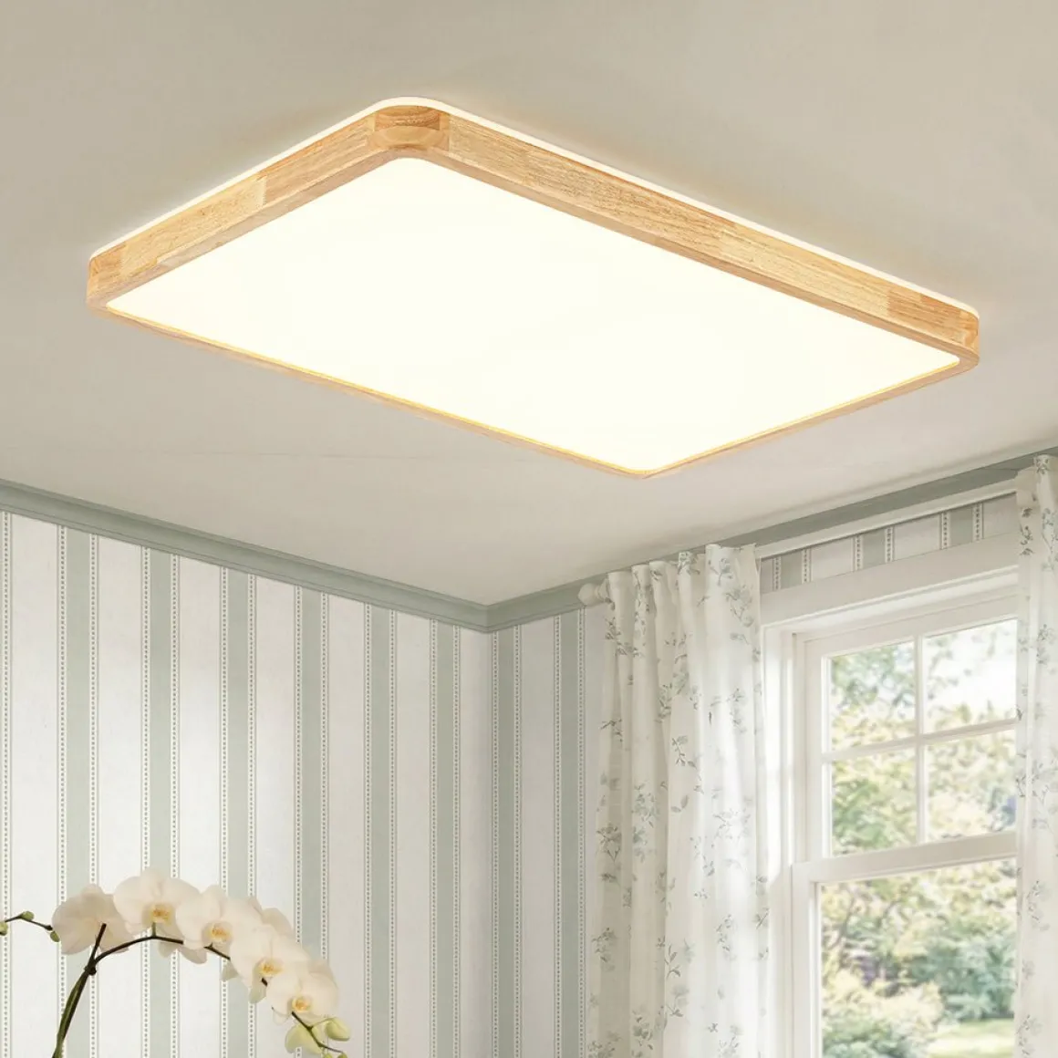 Rectangle Wood Dimmable LED Flush Mount Light