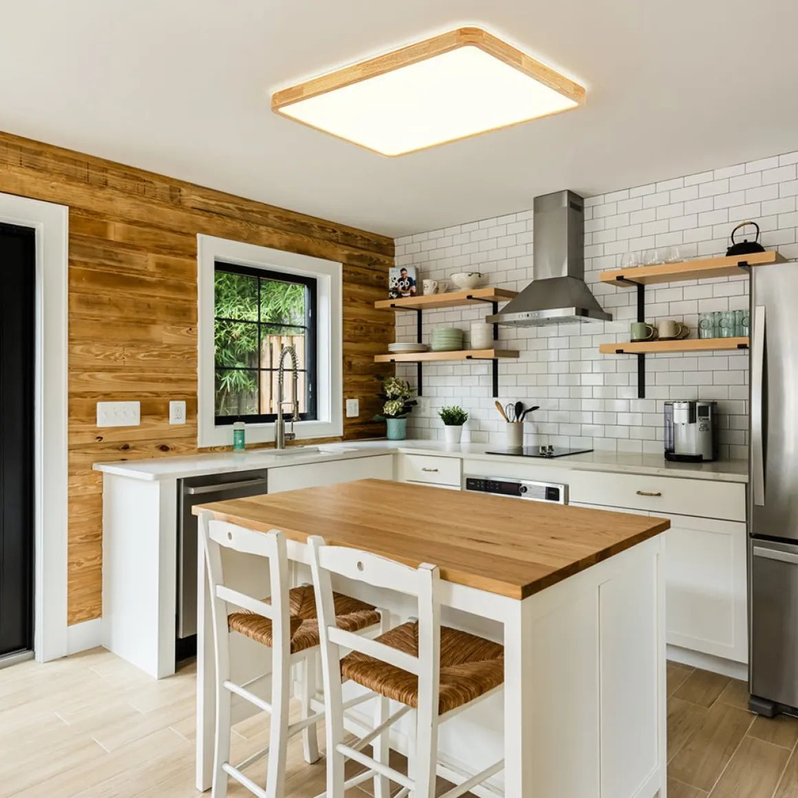 Rectangle Wood Dimmable LED Flush Mount Light