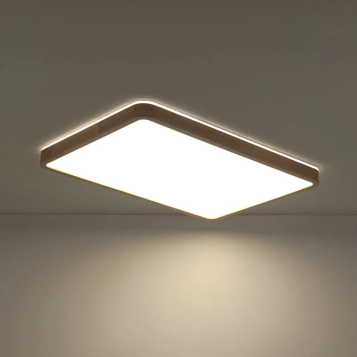 Rectangle Wood Dimmable LED Flush Mount Light