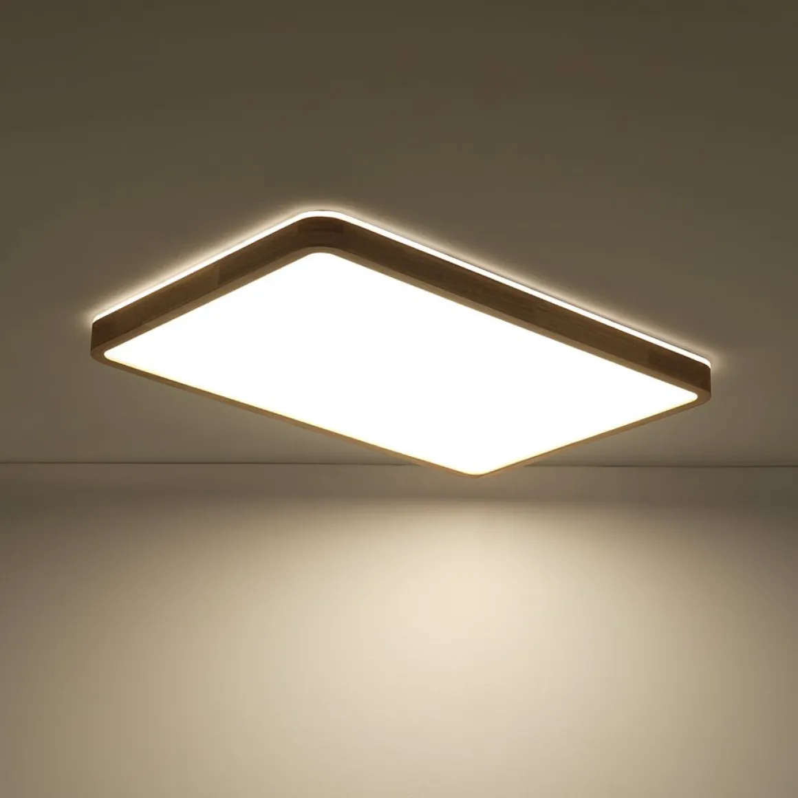 Rectangle Wood Dimmable LED Flush Mount Light