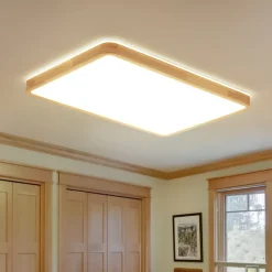 Rectangle Wood Dimmable LED Flush Mount Light