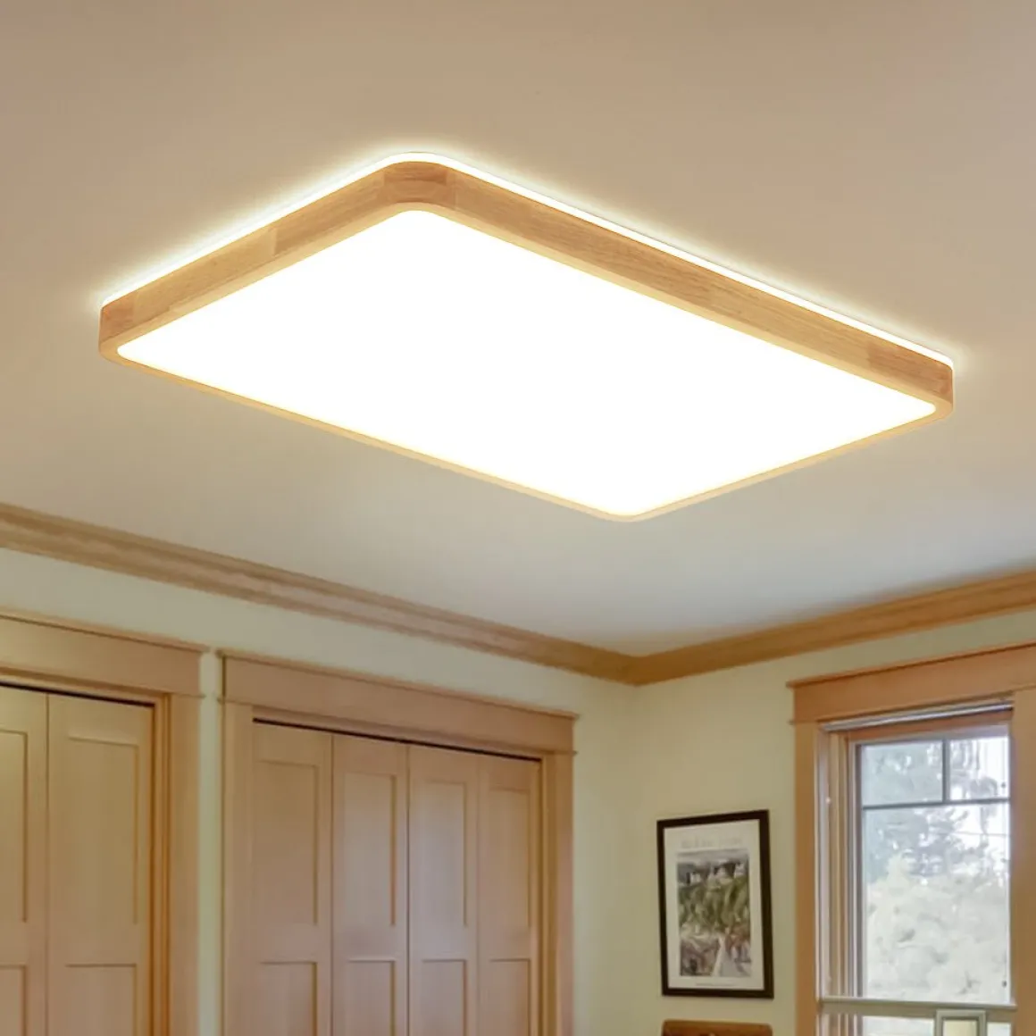Rectangle Wood Dimmable LED Flush Mount Light