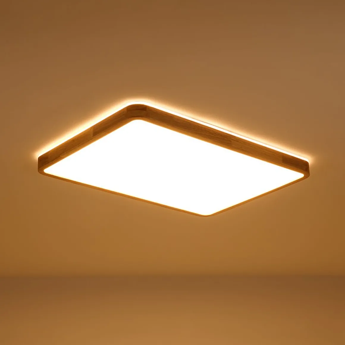 Rectangle Wood Dimmable LED Flush Mount Light