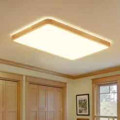 Rectangle Wood Dimmable LED Flush Mount Light