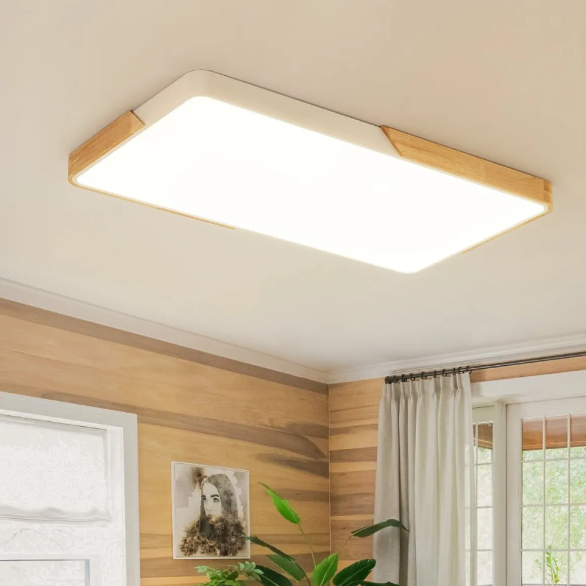 Rectangle Wood Dimmable LED Flush Mount Ceiling Light