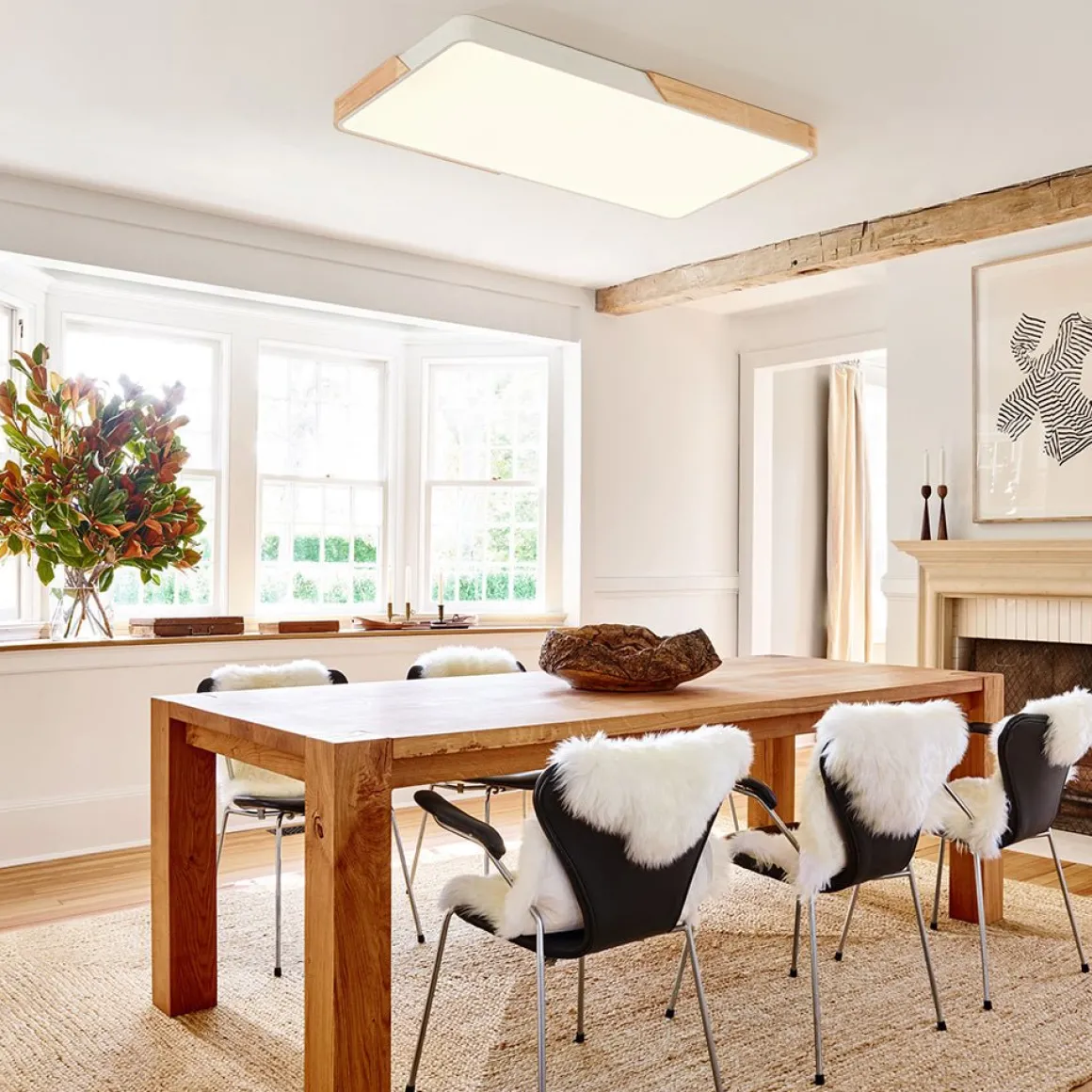 Rectangle Wood Dimmable LED Flush Mount Ceiling Light
