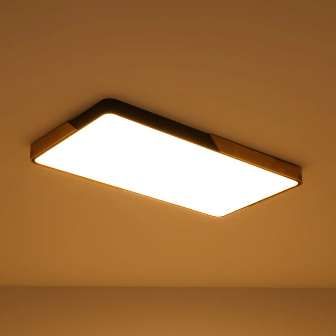 Rectangle Wood Dimmable LED Flush Mount Ceiling Light
