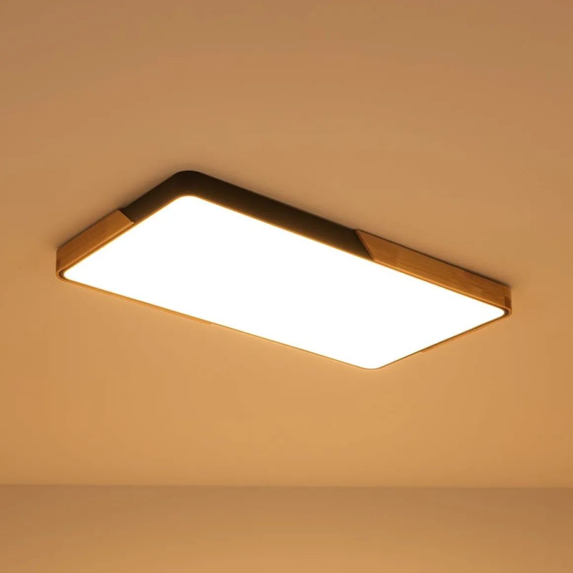 Rectangle Wood Dimmable LED Flush Mount Ceiling Light