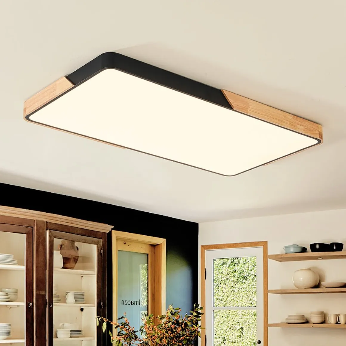 Rectangle Wood Dimmable LED Flush Mount Ceiling Light