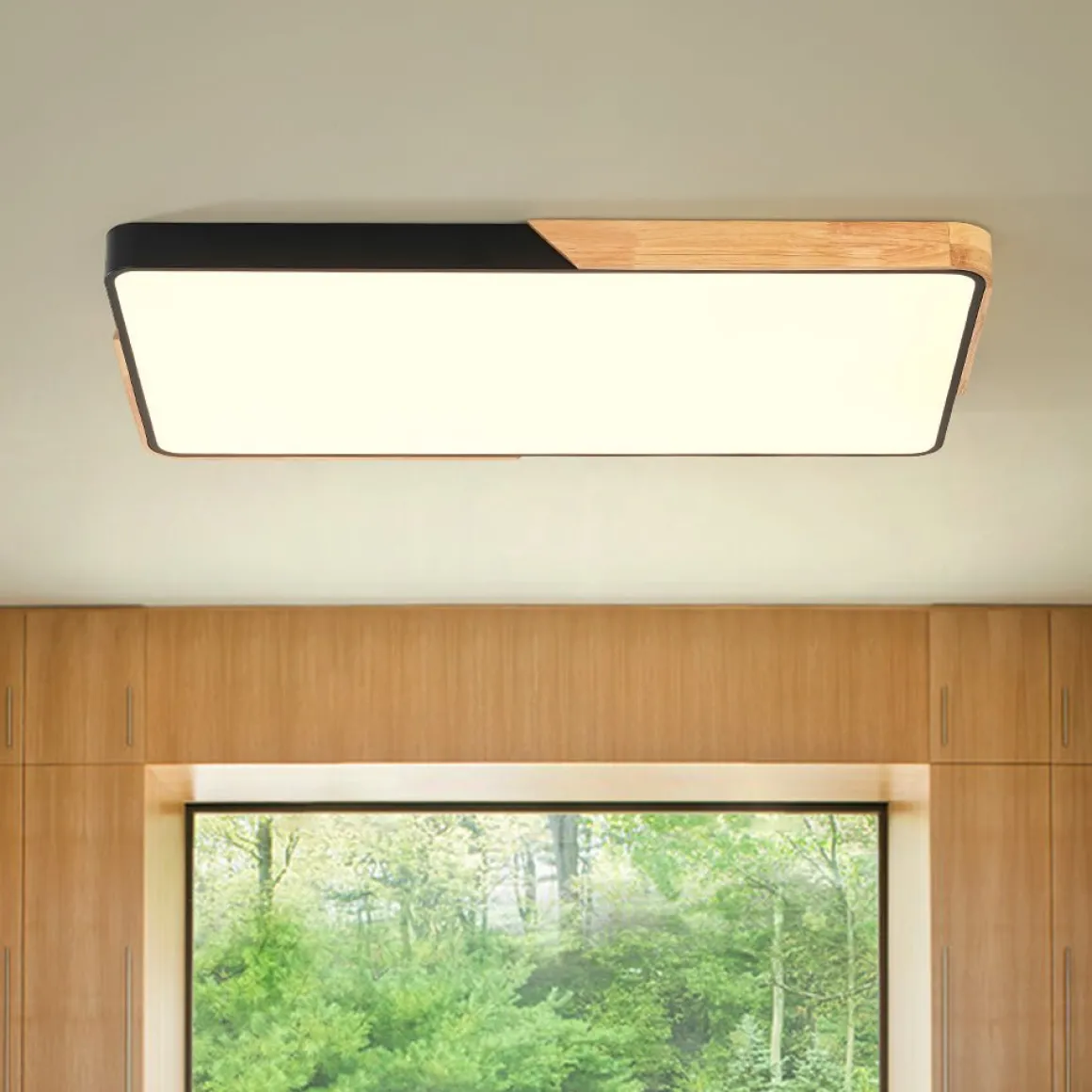 Rectangle Wood Dimmable LED Flush Mount Ceiling Light