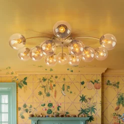 Retro Bloom 12-Light Amber Glass Bubble Semi Flush Chandelier