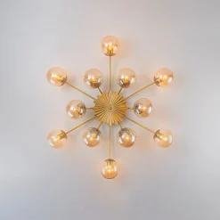Retro Bloom 12-Light Amber Glass Bubble Semi Flush Chandelier