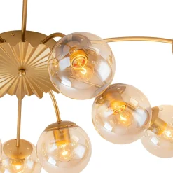 Retro Bloom 12-Light Amber Glass Bubble Semi Flush Chandelier