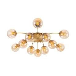 Retro Bloom 12-Light Amber Glass Bubble Semi Flush Chandelier
