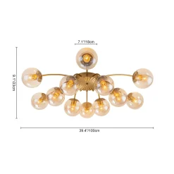 Retro Bloom 12-Light Amber Glass Bubble Semi Flush Chandelier