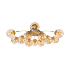 Retro Bloom 12-Light Amber Glass Bubble Semi Flush Chandelier