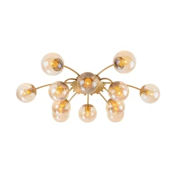 Retro Bloom 12-Light Amber Glass Bubble Semi Flush Chandelier