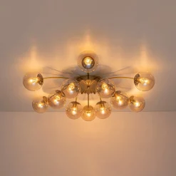 Retro Bloom 12-Light Amber Glass Bubble Semi Flush Chandelier