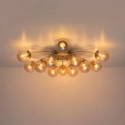 Retro Bloom 12-Light Amber Glass Bubble Semi Flush Chandelier