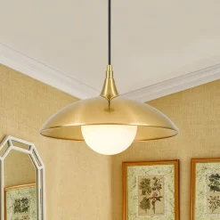 Retro 1-Light Brass Iron Flat Dome Kitchen Pendant