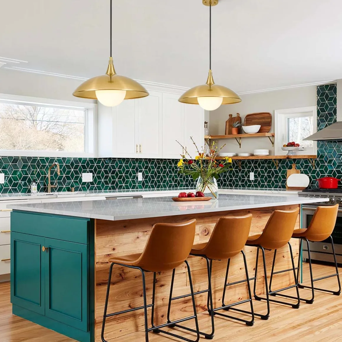 Retro 1-Light Brass Iron Flat Dome Kitchen Pendant