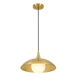 Retro 1-Light Brass Iron Flat Dome Kitchen Pendant