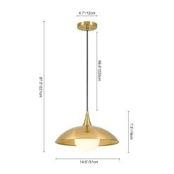 Retro 1-Light Brass Iron Flat Dome Kitchen Pendant