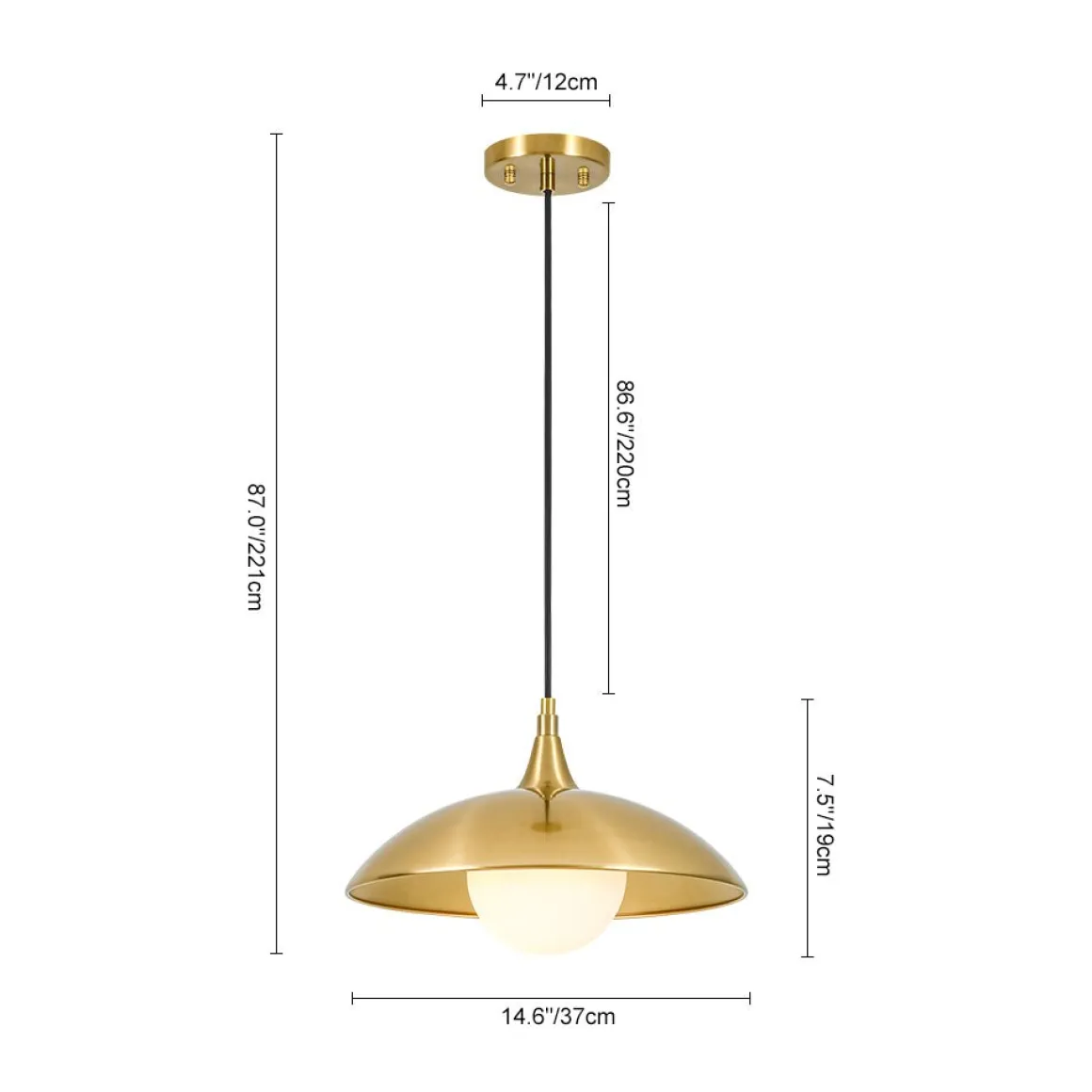 Retro 1-Light Brass Iron Flat Dome Kitchen Pendant