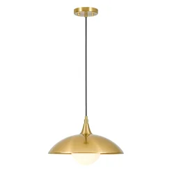 Retro 1-Light Brass Iron Flat Dome Kitchen Pendant