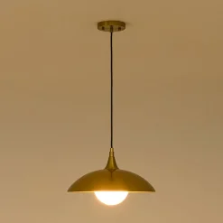 Retro 1-Light Brass Iron Flat Dome Kitchen Pendant