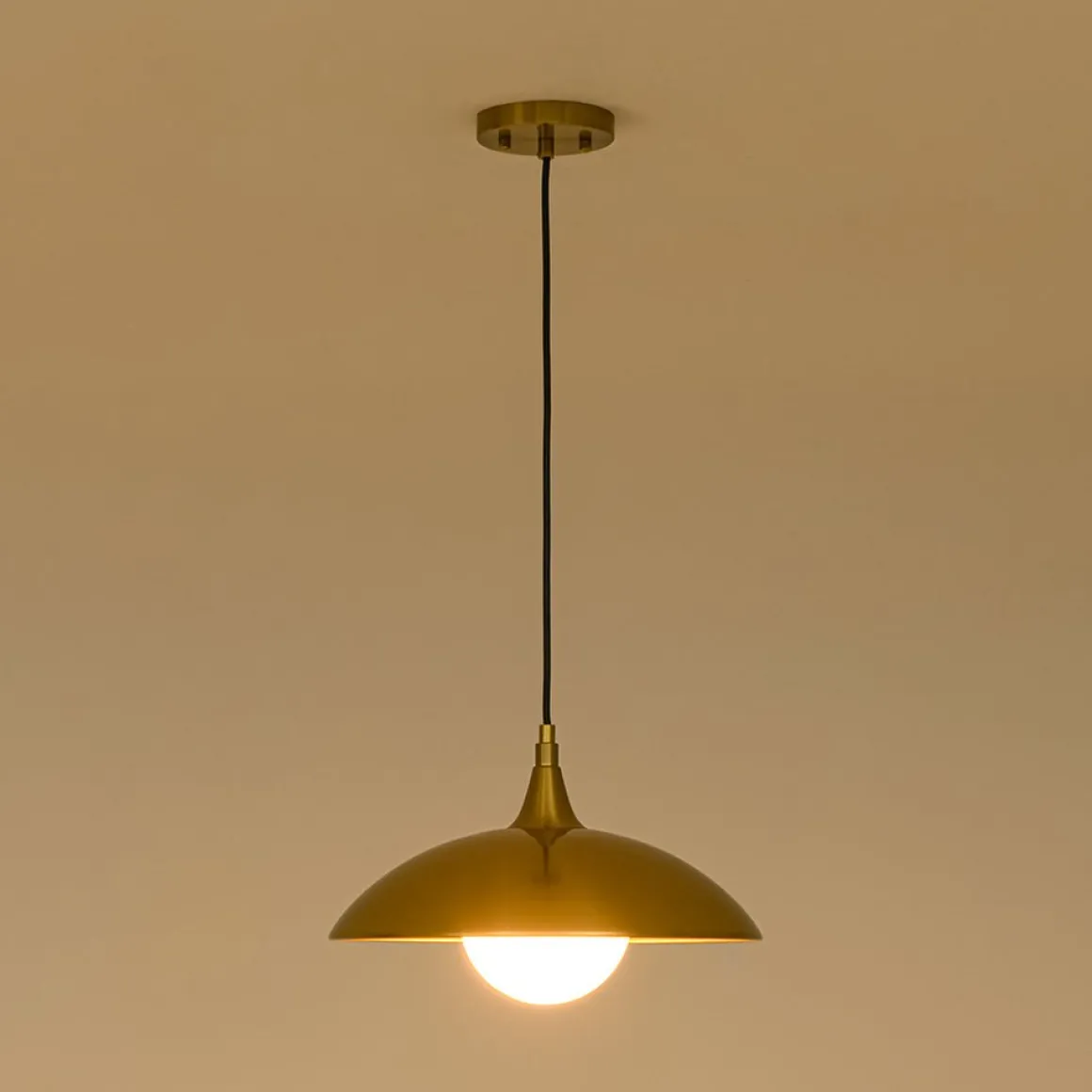 Retro 1-Light Brass Iron Flat Dome Kitchen Pendant