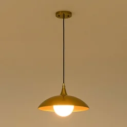 Retro 1-Light Brass Iron Flat Dome Kitchen Pendant