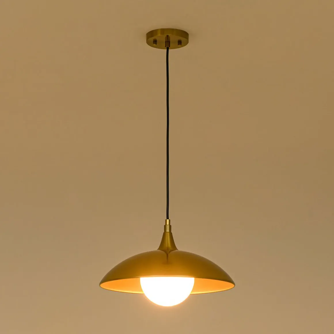 Retro 1-Light Brass Iron Flat Dome Kitchen Pendant