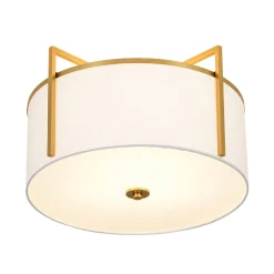 Retro Wide Drum Round Linen Cage Semi Flush Mount