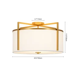 Retro Wide Drum Round Linen Cage Semi Flush Mount