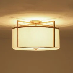 Retro Wide Drum Round Linen Cage Semi Flush Mount