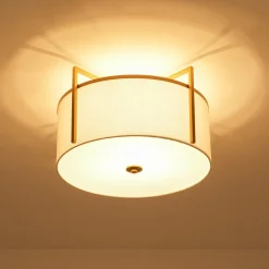Retro Wide Drum Round Linen Cage Semi Flush Mount