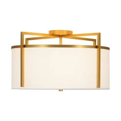 Retro Wide Drum Round Linen Cage Semi Flush Mount