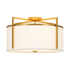 Retro Wide Drum Round Linen Cage Semi Flush Mount