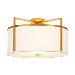 Retro Wide Drum Round Linen Cage Semi Flush Mount