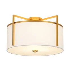 Retro Wide Drum Round Linen Cage Semi Flush Mount