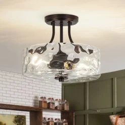 Round Drum Hammered Glass Semi Flush Mount