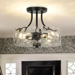 Round Drum Hammered Glass Semi Flush Mount